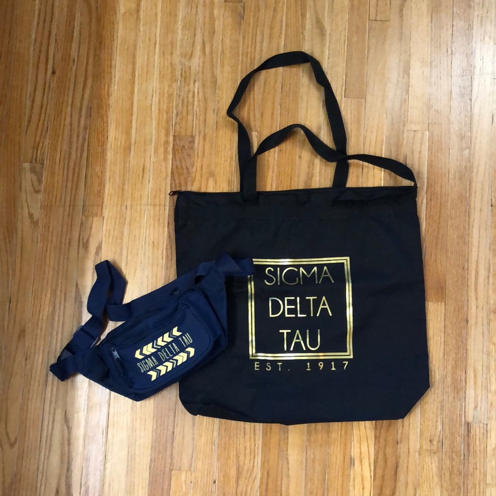 Sigma delta tau sorority tote and belt bag bundle